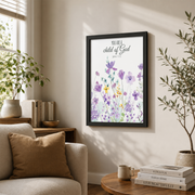 Lavender Christian Nursery Wall Art Trio, Floral Bible Verse Posters - Format: Black Framed Poster
