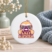 Lazy Hipster Sloth Mustache Funny Animal Glass Ornament - Material: Circle Ceramic Ornament
