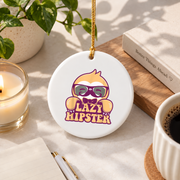 Lazy Hipster Sloth Mustache Funny Animal Glass Ornament - Material: Circle Ceramic Ornament