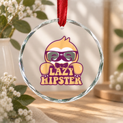 Lazy Hipster Sloth Mustache Funny Animal Glass Ornament - Material: Circle Glass Ornament