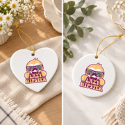 Lazy Hipster Sloth Mustache Funny Animal Glass Ornament - Material: Heart Ceramic Ornament