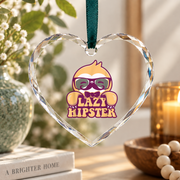 Lazy Hipster Sloth Mustache Funny Animal Glass Ornament - Material: Heart Glass Ornament