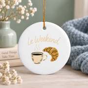 Le Weekend French Croissant Coffee Lover Gift Glass Ornament - Material: Circle Ceramic Ornament