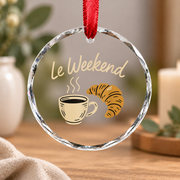 Le Weekend French Croissant Coffee Lover Gift Glass Ornament - Material: Circle Glass Ornament