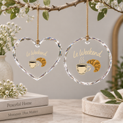 Le Weekend French Croissant Coffee Lover Gift Glass Ornament - Material: Heart Glass Ornament