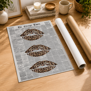 Leopard Kiss Lips Wall Art Newspaper Poster Girly Y2K Aesthetic Dorm Room Decor Unframed Paper Print - Format: Rolled Canvas