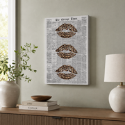 Leopard Kiss Lips Wall Art Newspaper Poster Girly Y2K Aesthetic Dorm Room Decor Unframed Paper Print - Format: Stretched Canvas