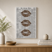 Leopard Kiss Lips Wall Art Newspaper Poster Girly Y2K Aesthetic Dorm Room Decor Unframed Paper Print - Format: Stretched Canvas