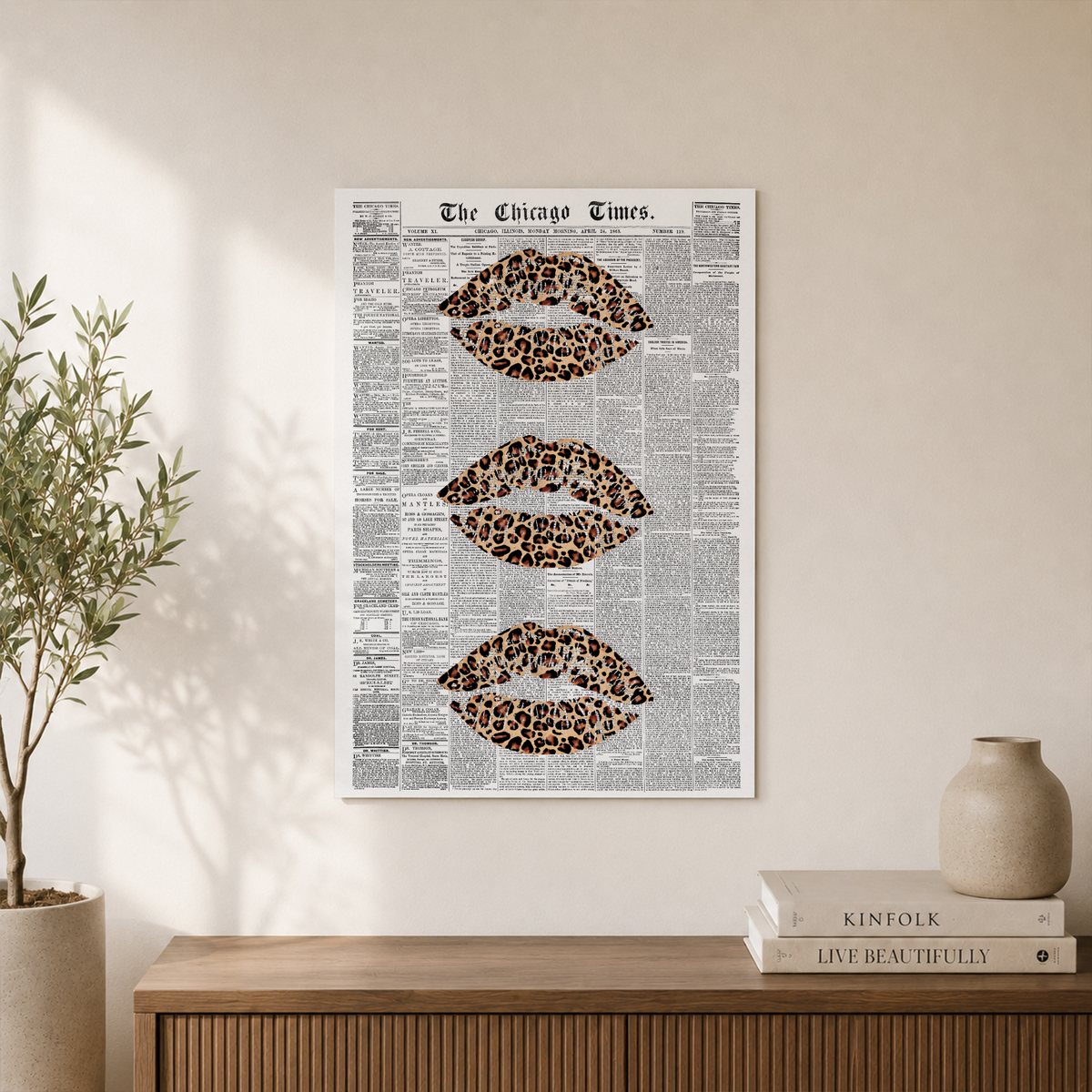 Leopard Kiss Lips Wall Art Newspaper Poster Girly Y2K Aesthetic Dorm Room Decor Unframed Paper Print - Format: Unframed Paper Poster