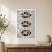 Leopard Kiss Lips Wall Art Newspaper Poster Girly Y2K Aesthetic Dorm Room Decor Unframed Paper Print - Format: Unframed Paper Poster