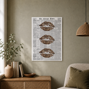 Leopard Kiss Lips Wall Art Newspaper Poster Girly Y2K Aesthetic Dorm Room Decor Unframed Paper Print - Format: Unframed Paper Poster