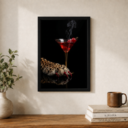 Leopard Martini Wall Art Glam Bar Poster Animal Print Cocktail Decor Unframed Paper Print - Format: Black Framed Poster