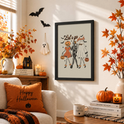 Lets Go Ghouls Halloween Print Retro Girly Wall Art Seasonal Decor Poster - Format: Black Framed Poster