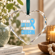 Light Blue Awareness Ribbon Ornament for Cousin Support Glass Ornament - Material: Heart Glass Ornament