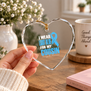 Light Blue Awareness Ribbon Ornament for Cousin Support Glass Ornament - Material: Heart Glass Ornament