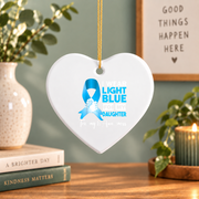 Light Blue Awareness Ribbon Ornament for Daughter Support Glass Ornament - Material: Heart Ceramic Ornament