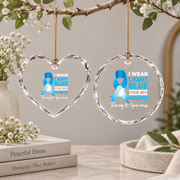 Light Blue Awareness Ribbon Ornament for Daughter Support Glass Ornament - Material: Heart Glass Ornament