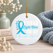 Light Blue Awareness Ribbon Ornament for Granddaughter Support Glass Ornament - Material: Circle Ceramic Ornament