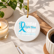 Light Blue Awareness Ribbon Ornament for Granddaughter Support Glass Ornament - Material: Circle Ceramic Ornament