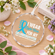 Light Blue Awareness Ribbon Ornament for Granddaughter Support Glass Ornament - Material: Circle Glass Ornament