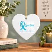 Light Blue Awareness Ribbon Ornament for Granddaughter Support Glass Ornament - Material: Heart Ceramic Ornament