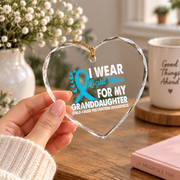 Light Blue Awareness Ribbon Ornament for Granddaughter Support Glass Ornament - Material: Heart Glass Ornament