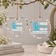 Light Blue Awareness Ribbon Ornament for Granddaughter Support Glass Ornament - Material: Heart Glass Ornament