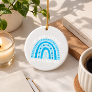 Light Blue Awareness Ribbon Ornament for Trisomy Support Glass Ornament - Material: Circle Ceramic Ornament