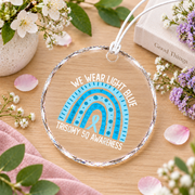 Light Blue Awareness Ribbon Ornament for Trisomy Support Glass Ornament - Material: Circle Glass Ornament
