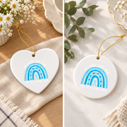 Light Blue Awareness Ribbon Ornament for Trisomy Support Glass Ornament - Material: Heart Ceramic Ornament