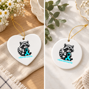 Light Blue Prostate Cancer Awareness Ribbon Glass Ornament - Material: Heart Ceramic Ornament