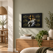 Lion Christian Wall Art, I Am Blessed Inspirational Scripture Poster - Format: Black Framed Poster
