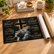 Lion Christian Wall Art, I Am Blessed Inspirational Scripture Poster - Format: Rolled Canvas