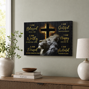 Lion Christian Wall Art, I Am Blessed Inspirational Scripture Poster - Format: Stretched Canvas