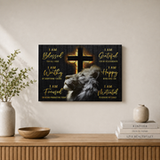 Lion Christian Wall Art, I Am Blessed Inspirational Scripture Poster - Format: Stretched Canvas