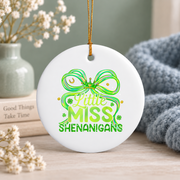 Little Miss Shenanigans Coquette Bow Fun Gift Glass Ornament - Material: Circle Ceramic Ornament