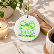 Little Miss Shenanigans Coquette Bow Fun Gift Glass Ornament - Material: Circle Ceramic Ornament