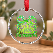 Little Miss Shenanigans Coquette Bow Fun Gift Glass Ornament - Material: Circle Glass Ornament