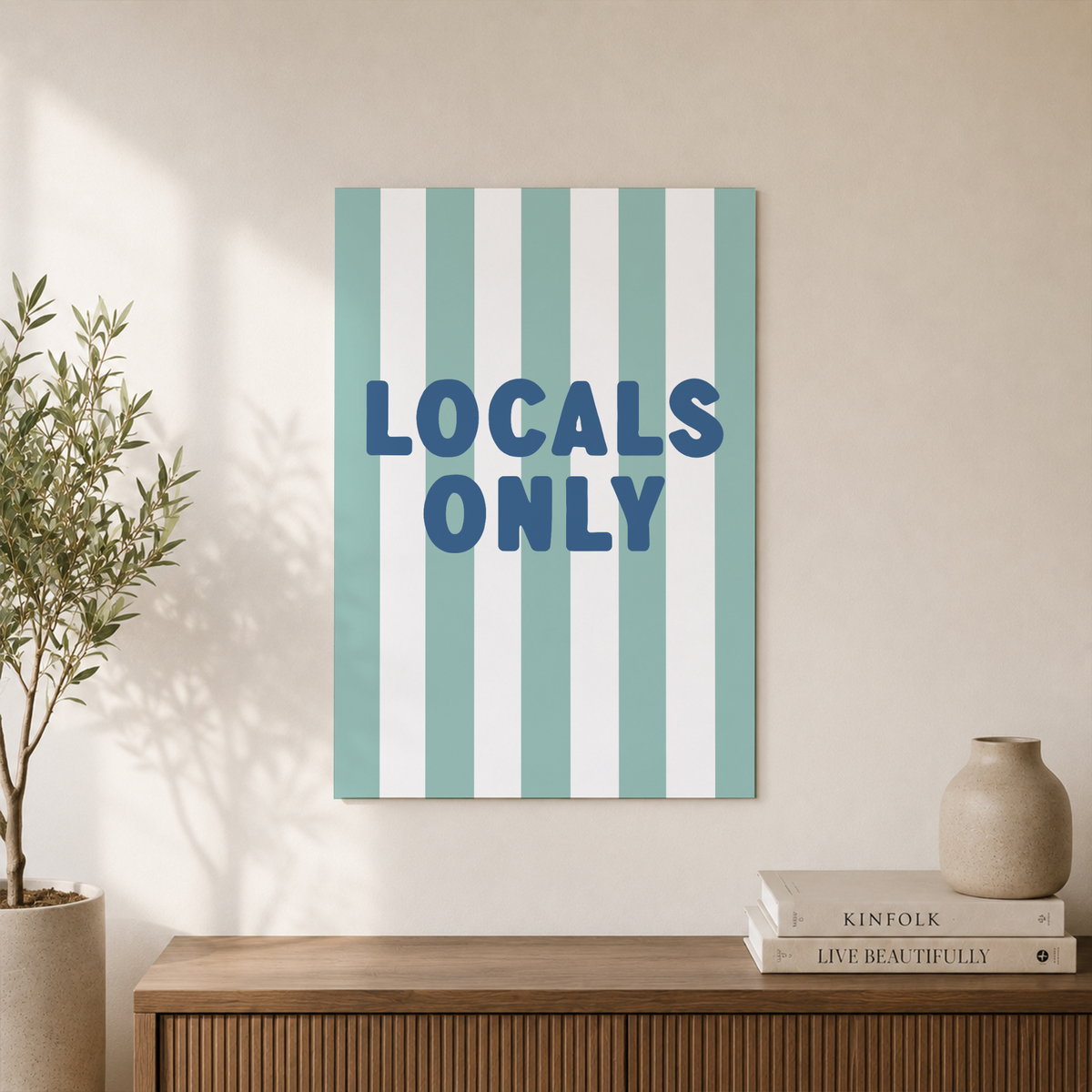 Locals Only Wall Art Blue Coastal Cowgirl Poster Beachy East Coast Sign Dorm Room Decor - Format: Unframed Paper Poster