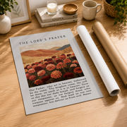 Lords Prayer Christian Wall Art, Floral Minimalist Faith Poster - Format: Rolled Canvas