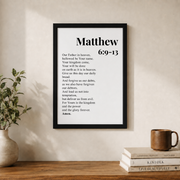 Lords Prayer Christian Wall Art, Matthew 6 Black White Scripture Poster - Format: Black Framed Poster
