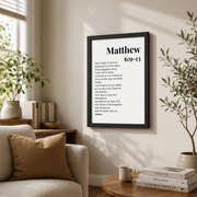 Lords Prayer Christian Wall Art, Matthew 6 Black White Scripture Poster - Format: Black Framed Poster