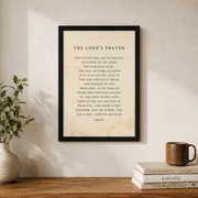 Lords Prayer Christian Wall Art, Vintage Paper Scripture Poster - Format: Black Framed Poster