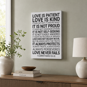 Love Is Patient Love Is Kind Christian Wall Art, Corinthians Scripture Poster - Format: Stretched Canvas