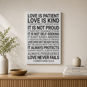 Love Is Patient Love Is Kind Christian Wall Art, Corinthians Scripture Poster - Format: Stretched Canvas