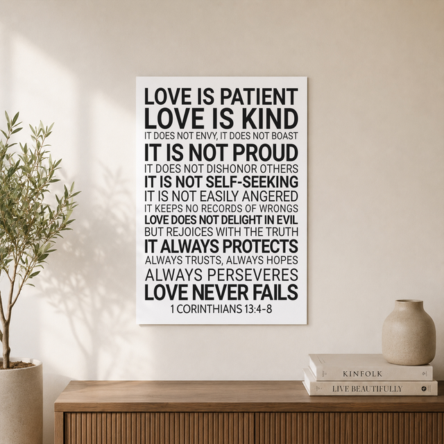 Love Is Patient Love Is Kind Christian Wall Art, Corinthians Scripture Poster - Format: Unframed Paper Poster
