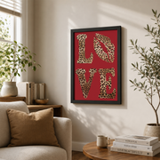 Love Leopard Wall Art Red Animal Print Poster Trendy Modern Decor Gift Poster - Format: Black Framed Poster