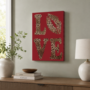 Love Leopard Wall Art Red Animal Print Poster Trendy Modern Decor Gift Poster - Format: Stretched Canvas