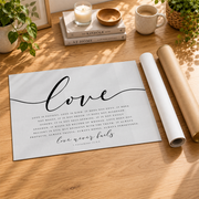 Love Never Fails Christian Decor Wall Art, Religious Wedding Gift, Horizontal Scripture Quote, Corinthians 13:4 Bible Verse Wall Art, Modern Wall Decor, 12x18 UNFRAMED - Format: Rolled Canvas