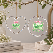 Lucky Irish Coquette Bow Shamrock Holiday Gift Glass Ornament - Material: Heart Glass Ornament